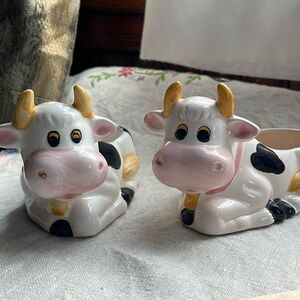 Lot of 2 Giftco cow small ceramic planters